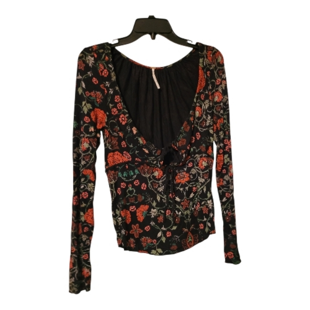 Free People Floral Black Long Sleeve Women's Top Size Large Boho